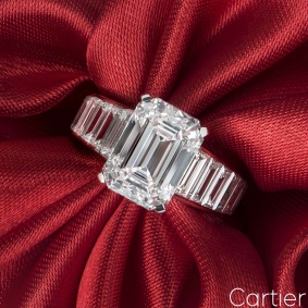 Cartier Platinum Emerald Cut Diamond Ring 4.12ct E/VVS2